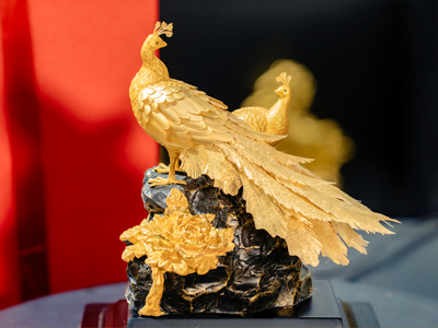 Tượng Uyên Ương Phu Thê Viên Mãn Dát Vàng 24K Cao 22Cm