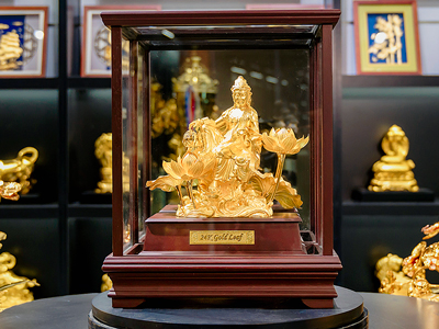 Tượng Phật Bà Quan Âm Dát Vàng 24K Cao 36Cm