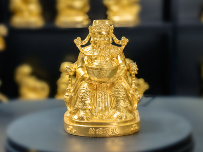 Tượng Thần Tài Ngồi Ngai Bằng Đồng Dát Vàng 24K Cao 20cm