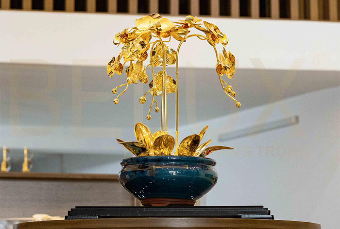 Chậu Lan bằng đồng mạ vàng 24k